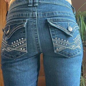 Apt. 9 Petite 8 Short Bootcut Jeans Bling Flap Pockets Y2K Coastal Cowgirl